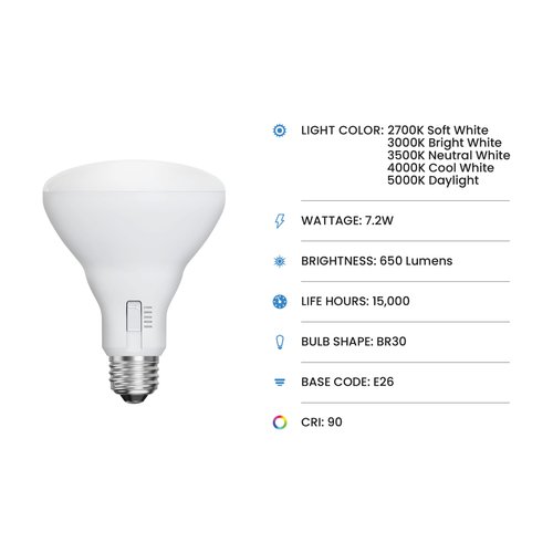 Feit Electric BR30 LED Flood Light Bulb, 65W Equivalent, Dimmable, 5CCT, Adjustable White, 650 Lumens, Indoor/Outdoor Residential & Commercial Use, 17,000-Hour Lifespan, BR3065DM5CCTCA15K/6, 6-Pack