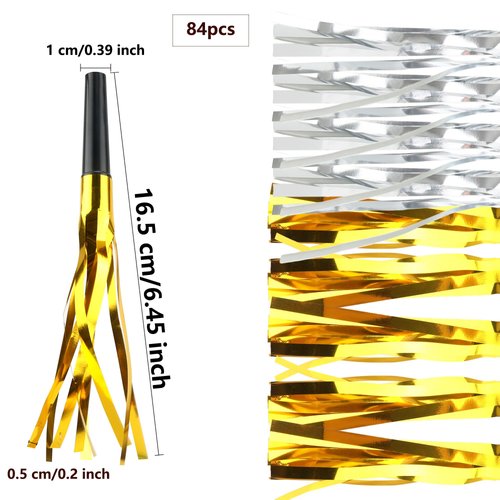 84 Pack Glitter Noise Maker Metallic Fringed Noise Makers Party Horns Noisemakers Glitter Party Blowers for New Years Party Favors Graduation Sporting Events (Silver)