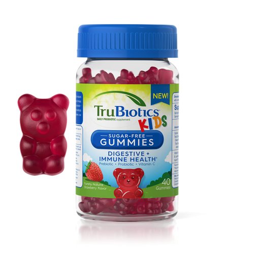 TruBiotics Probiotics for Kids with Prebiotics & Vitamin C, Sugar-Free Gummies for Digestive & Immune Health Support, Chewable Kids Probiotic Supplement, Natural Strawberry Flavor, 40 Gummies