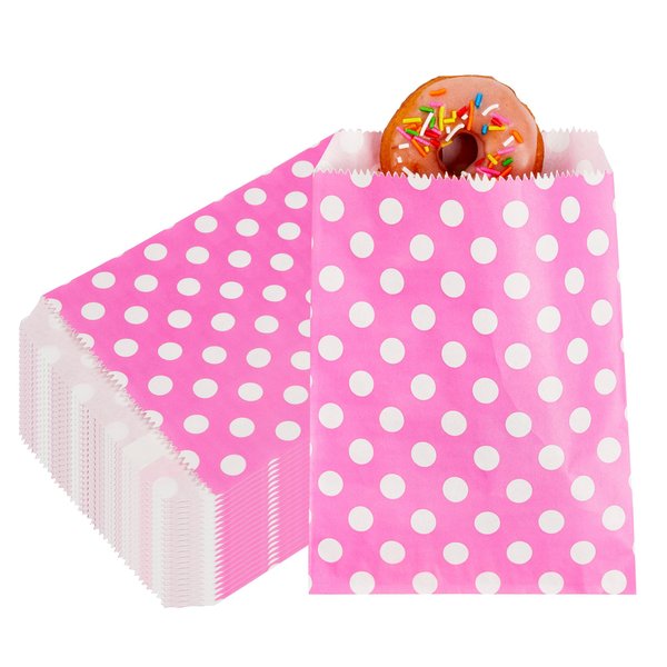 Restaurantware 7 x 5 Inch Cookie Bags 100 Biodegradable Paper Treat Bags - Use As Party Favors Or Candy Bags Food Safe Pink With Polka Dots Paper Food Bags For Baked Goods For Buffets Or Parties