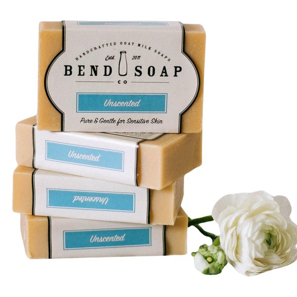 Bend Soap Company All Natural Goat Milk Soap - Paraben and GMO Free - Handmade in USA - Soothe Cracked Skin, Relax and Exfoliate - Overall Dry Skin Relief (Unscented, 4 Pack of 4.5oz)…