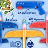 Bigdream 6 Pack LED Airplane Launcher Toys with 2 Launchers, 2 Flight Mode Glider Catapult Plane with Stickers, Flying Outdoor Toys for 3 4 5 6 7 8 9 10 11 12 Year Old Kids Boys Girls Birthday Gifts