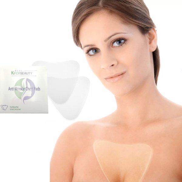 Real Kpopbeauty Anti Wrinkle Chest Pads - Set of 2 Reusable Decollete Pads | 100% Medical Grade Silicone | Reduce, Remove and Prevent Wrinkles and Aging Skin