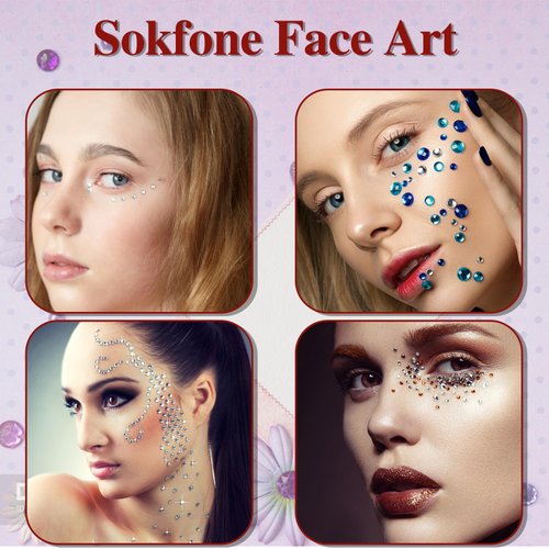 3 Sheets Face Gems Self Adhesive Rhinestones Stick on Face Jewels Stickers Decorations for Face, Makeup, Nail, Crafts (Red)