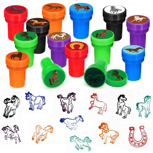 Cinrobiye 24 Pcs Horse Stampers for Boys Girls, Farmhouse Pony Party Supplies Favors, Classroom Rewards Prizes, Goody Bag Treat Bag Stuff for Western Horses Birthday Party Cowboy Pinatas Gifts(Horse)
