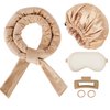 FOXZONE Heatless Curling and Satin Bonnet Set, 6-in-1, Soft and Comfortable Night Sleep Set for Girls, Includes Curling Bonnet, Silk Eye Mask, Hair Clip, 2 Hair Bands (Black, Medium)