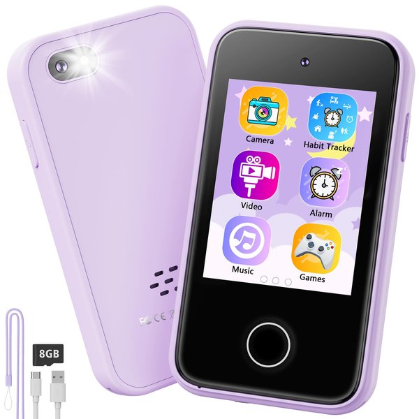 shiningstone Kids Toy Phone, Gifts and Toys for Boys 3 4 5 6 7 8 Year Old, Kids Fake Play Smart Phone for Boys Age 3-8, MP3 Music Player with Dual Camera, Christmas Birthday Gifts for Kids(Purple)