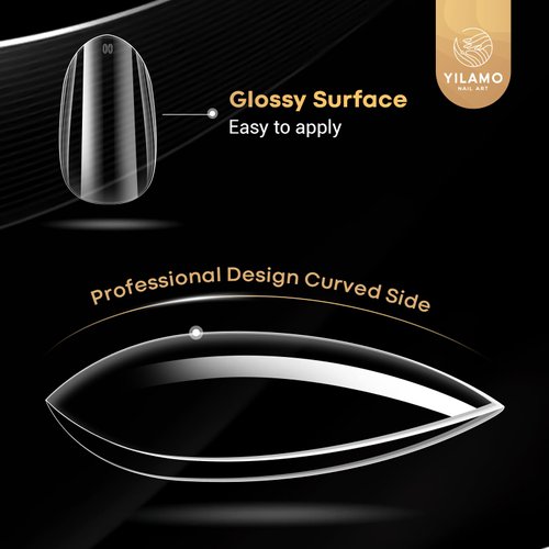 YILAMO Oval Medium Almond Nail Tips - 520 Pcs Soft Gel Nail Tips Almond Shape False Nails for Full Cover Acrylic Round, Clear Nail Tips for Press On Nail Extensions 11 Sizes