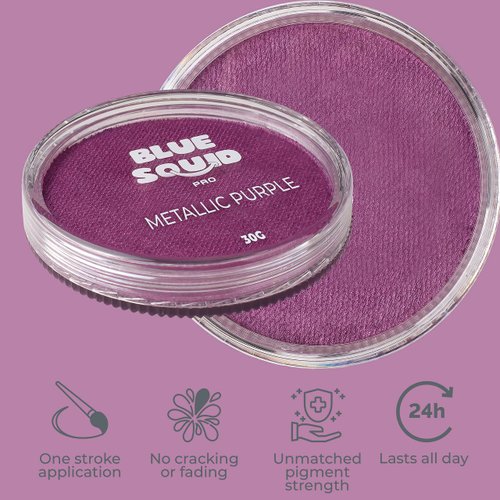 Blue Squid PRO Face Paint - Metallic Purple (30gm), Professional Water Based Single Cake Face & Body Paint Makeup Supplies for Adults Kids Halloween Facepaint SFX Water Activated Face Painting