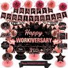 Happy Work Anniversary Decorations Rose Gold Happy Workiversary Banner Honeycomb Centerpieces Hanging Swirls Tissue Paper Pompoms Sash Set for Women Office Employee Worker Appreciation Party Supplies