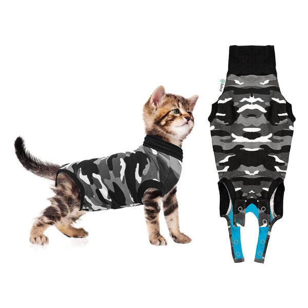 Suitical Recovery Suit for Cats | Spay and Neutering Cat Surgery Recovery Suit for Male or Female | Soft Fabric for Skin Conditions | 2XS | Neck to Tail 13.0” - 16.5” | Black Camouflage