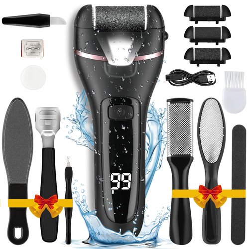 Foot Callus Remover Electric Callus Remover for Feet, Yooikeey Electric Foot Scrubber Dead Skin Remover,16 in1 Pedicure kit for Dead Skin&Cracked Heel or Rough Hand with 3 Roller Heads 2 Speed (black)