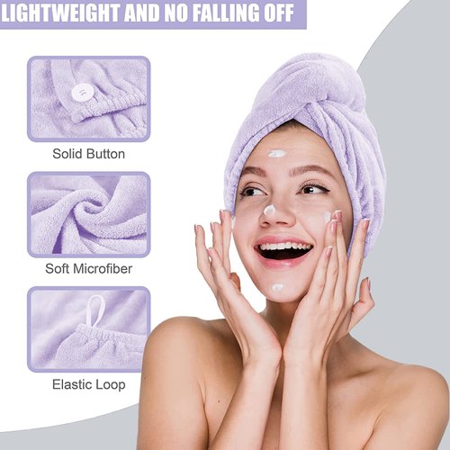 Hair Drying Towel Ultra Absorbent Twist Hair Turban Drying Cap Hair Wrap, 2 Pack 10 inch X 26 inch Super Absorbent Quick Dry Hair Turban for Drying Curly Long Thick Hair (Purple)