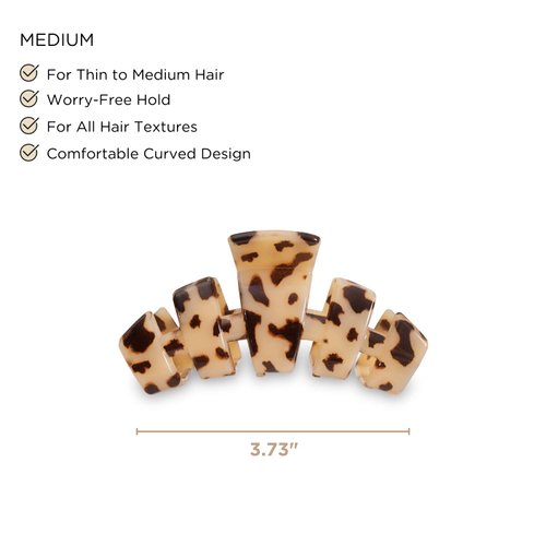 TELETIES - Medium Hair Clip - Strong Grip, Bendable Teeth, Comfortable Curved Design - Ideal for Medium-Thick Hair - For All Hair Textures - Blonde Tortoise