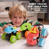 lalalark 3 Pack Monster Truck Toy, Dinosaur Toys for 3 4 5 Year Old Boys, Friction Power 360° Rotating Push and Go Cars, Bumping Up and Down Action, Christmas Birthday Gifts for Kids 3-5