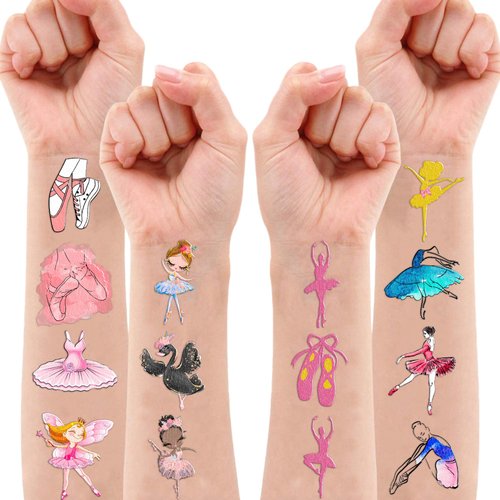 Ballerina Tattoos Themed Birthday Party Decorations Supplies Favors Decor 96 PCS 8 Sheets Cute Temporary Tattoo Stickers For Girls Kids Boys School Gifts Rewards Home Activity