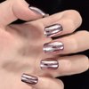 Pink Metallic Fake Nails Short Full Cover Mirror Salon False Nail Art Tips for Women Decoration