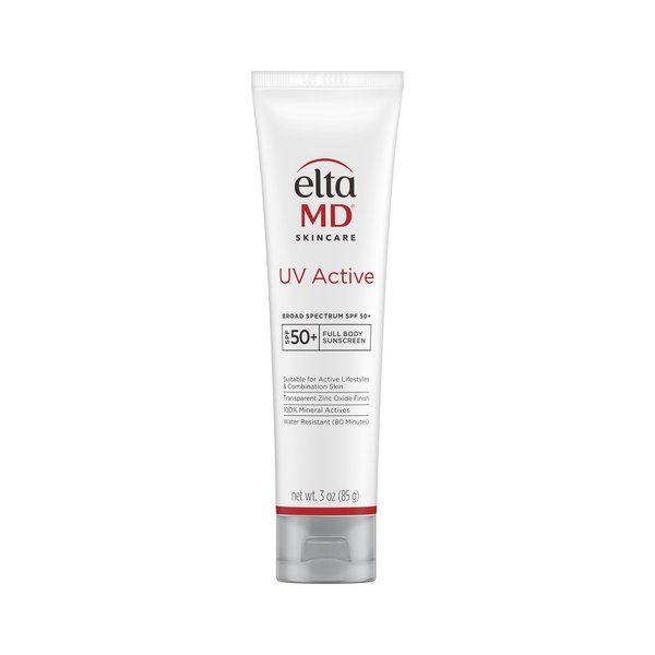 EltaMD UV Active Mineral Sunscreen with Zinc Oxide, SPF 50+, Water Resistant Sunscreen Up to 80 Minutes, Formulated for Active Lifestyles and Water Activities, Broad Spectrum Coverage, 3.0 oz Tube