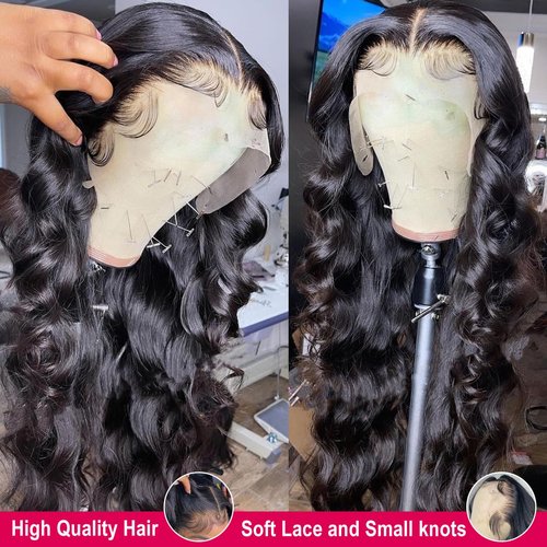 Nognut 20 Inch HD Transparent Lace Frontal Wigs Human Hair 13x6 Body Wave Lace Front Wigs Human Hair Pre Plucked 180% Density Glueless Wigs Human Hair for Women