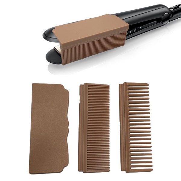 Hair Straightener Comb,Removable Flat Iron Comb Attachment Clip On,Flat Iron Comb Attachment for Hair Straightening and Hair Flat Ironing, Providing Wide and Narrow Tooth in a Comb(reddish brown)