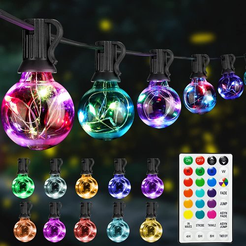 OMIKA LED Outdoor String Lights, 30Ft Patio Lights Outdoor Waterproof, Connectable Color Changing Hanging Lights 30+2 Shatterproof G40 LED Bulbs Dimmable Outdoor Lights for Patio Camping Gazebo