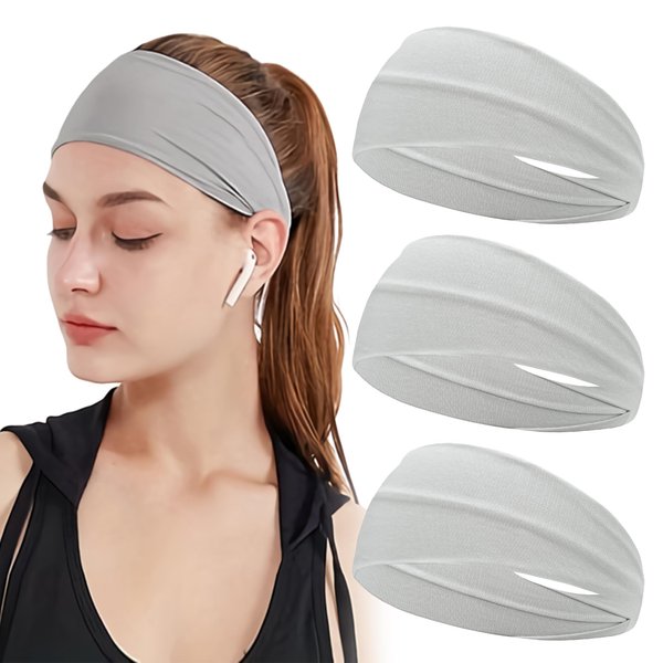 JOYOYO 3 Pack 9cm Unisex Headbands for Women's Hair Soft Stretchy Fabric Kylie Head band Bandeaux Hair Accessories for Workout Gym Yoga Hair Band,100% Pure Cotton (Gray)