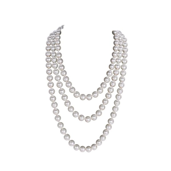 1920s Pearls Necklace Long Fake Pearls Necklace Retro Vintage Imitation Pearls Layered Necklace Pearl Strand Costume Jewelry for Women Girls-Cream White
