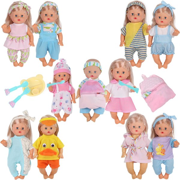 10 Sets for 10-11-12 Inch Baby Doll Clothes Dress Newborn Baby Doll Accessories Gown Costumes Outfits with Schoolbag Kitchen Toy Xmas Present