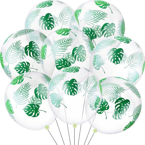 Sumind 80 Pcs Palm Leaves Balloons Jungle Safari Theme Balloons Hawaiian Party Balloons 12 Inch Clear Latex Balloons for Birthday Jungle Tropical Party Decoration