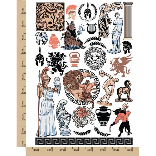Greek Roman Mythology Monsters Temporary Tattoo Water Resistant Fake Body Art Set Collection - Color (One Sheet)