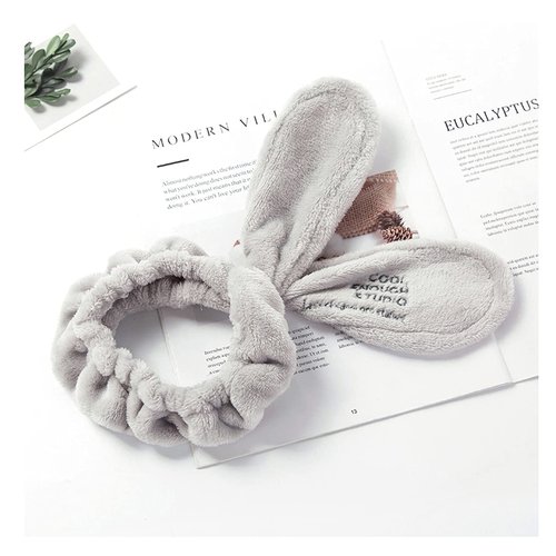 Linsiter Hair Band for Washing Face, Soft Coral Fleece Hairlace Rabbit Ear Shape Makeup Headband, 1pcs (Gray)