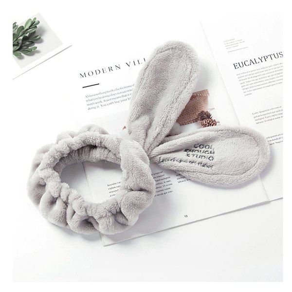 Linsiter Hair Band for Washing Face, Soft Coral Fleece Hairlace Rabbit Ear Shape Makeup Headband, 1pcs (Gray)