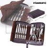 FAMILIFE Manicure Set, Nail Clippers Set Professional Manicure Kit 11 in 1 Stainless Steel Pedicure Tools Nail Kit Mens Grooming Kit with Portable Leather Travel Case Dark Purple Birthday Gifts