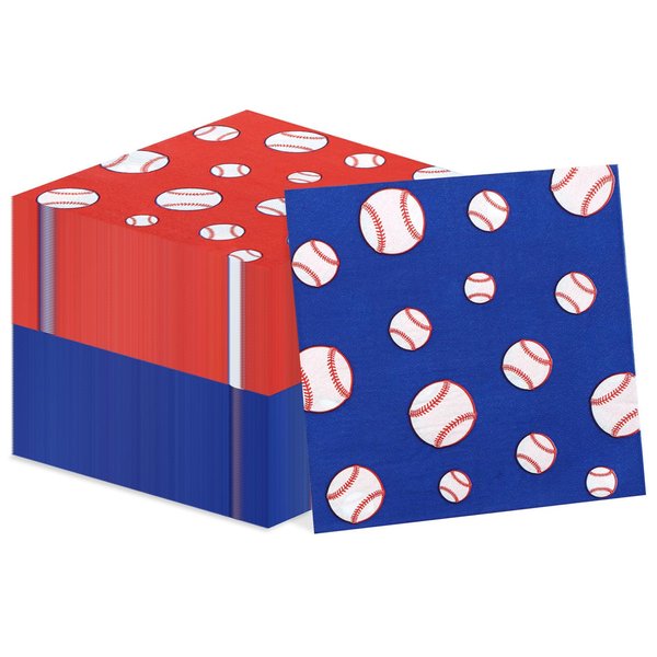 100Pcs Baseball Napkins, Disposable Baseball Paper Napkins, Picnic Napkins for Sports Fans Kid Adult Baseball Birthday Party Supplies, 13 x 13 Inches
