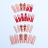 SINSEN Long Square Press on Nails Rhinestone Acrylic Fake Nails Glossy Red French Tip False Nails Very Long Glue on Nails Kit Reusable Stick on Nails Finger Manicure Decorations for Women, 24PCS