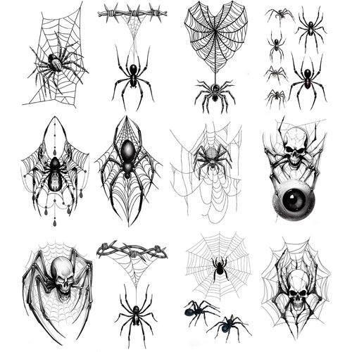 Fake Spider Tattoos, Temporary Face Tattoo, Halloween Spider Tattoos Sticker for Adult Kids Halloween Costume Accessories and Parties,12-Sheet