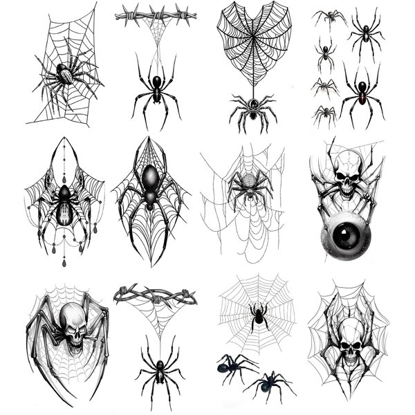 Fake Spider Tattoos, Temporary Face Tattoo, Halloween Spider Tattoos Sticker for Adult Kids Halloween Costume Accessories and Parties,12-Sheet