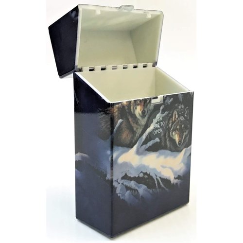 Eclipse Wolf Series Cave Design Hard Plastic Crushproof Cigarette Case, 2ct, Kings, 3116D17-2