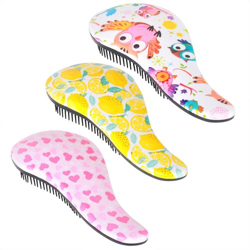 79STYLE 3pcs Detangler Brush For Kids Tangle Free Hair Brush. No Tangle Detangling Hair Brush Pain Free Hair Brush For Kids Toddlers Hair Brushes.Comb Set For Girls Boys Curly Hair (7.4 Inch -Lemon)