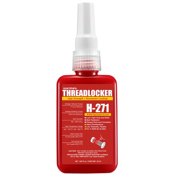 Red Thread Locker 271 High Strength Permanent Locking 1.69 Fl oz/50 ml Nuts & Bolts Locker Threadlocker Lock Tight & Seal Fasteners Anaerobic Curing Metal Glue (271)