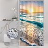 Riyidecor Stall Small Half Shower Curtain Beach Summer 36x72 Inch RV Mini Single Narrow Ocean Coastal Hawaiian Sunrise Sea Wave Seaside Scene Island Blue Cool Set Waterproof 7 Pack Hooks