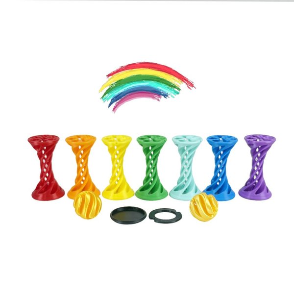 NIKOLATOY 3D Printed Toys Spiral Ejection Decompression Ball, Rainbow-Colored Spiral Spring Ball Playset, High Precision 3D Printed Fit Shaped Toys, Stress Relief Toys, Research Toys (Rainbow-7in1)