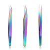 Lash Tweezers Set, 3Pcs Stainless Steel Lash Extension Tweezers 3 Styles Straight and Curved Eyelash Tweezers for Removing Eyebrows False Lashes Smeared False Nails (Color Titanium)