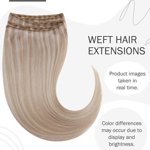 Hetto Blonde Weft Extensions Human Hair 22 Inch 100g Sew in Weft Hair Extensions Human Hair Blonde Brazilian Weft Human Hair Weft Weave Hair Extensions #18/613 Ash Blonde Highlight Bleach Blonde