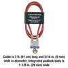 Master Lock 719D Steel Cable with Integrated Outdoor Padlock with Key, 1 Pack, Silver, 3' Long x 3/16' Diameter