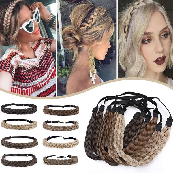 Hairro Synthetic Hair Braided Headbands Classic Five-strand Braid Plaited Hairpiece Elastic Stretch Fake Braid Hair Band for Women and Girls Fashionable Hair Accessory 4A Brown