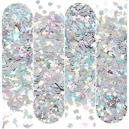 OLYCRAFT 48g 4 Styles Ocean Theme Nail Sequins Nail Art Glitter Sequin Dolphin Fish Resin Epoxy Fillters Art Craft Paint Glitters for DIY Crafting Nail Art Phone Case Manicure Decorations