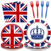chiazllta 96 Pcs Britain UK England Flag Birthday Party Paper Plate and Napkins British Flag Party Supplies Tableware Union Jack Party Decorations Paper Plate Napkin Fork for Party Favors 24 Guests