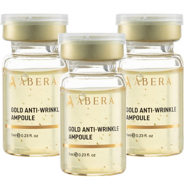 Abera Gold Anti-Wrinkle Ampoule, Anti-Aging Serum For All Skin Type with Peach Extract and Hyaluronic Acid, Skin Firming & Firming Serum, Hydrating Serum (3 x 0.23 Fl.Oz)