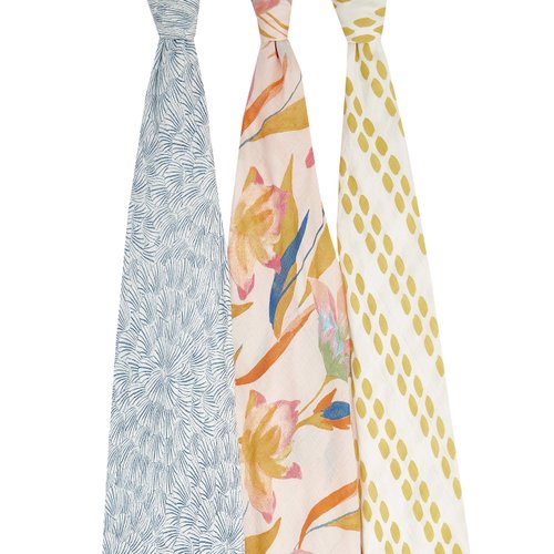 aden + anais Silky Soft Swaddle Blanket | 100% Bamboo Viscose Muslin Blankets for Girls & Boys | Baby Receiving Swaddles | Ideal Newborn & Infant Swaddling Set | 3 Pack, Marine Gardens